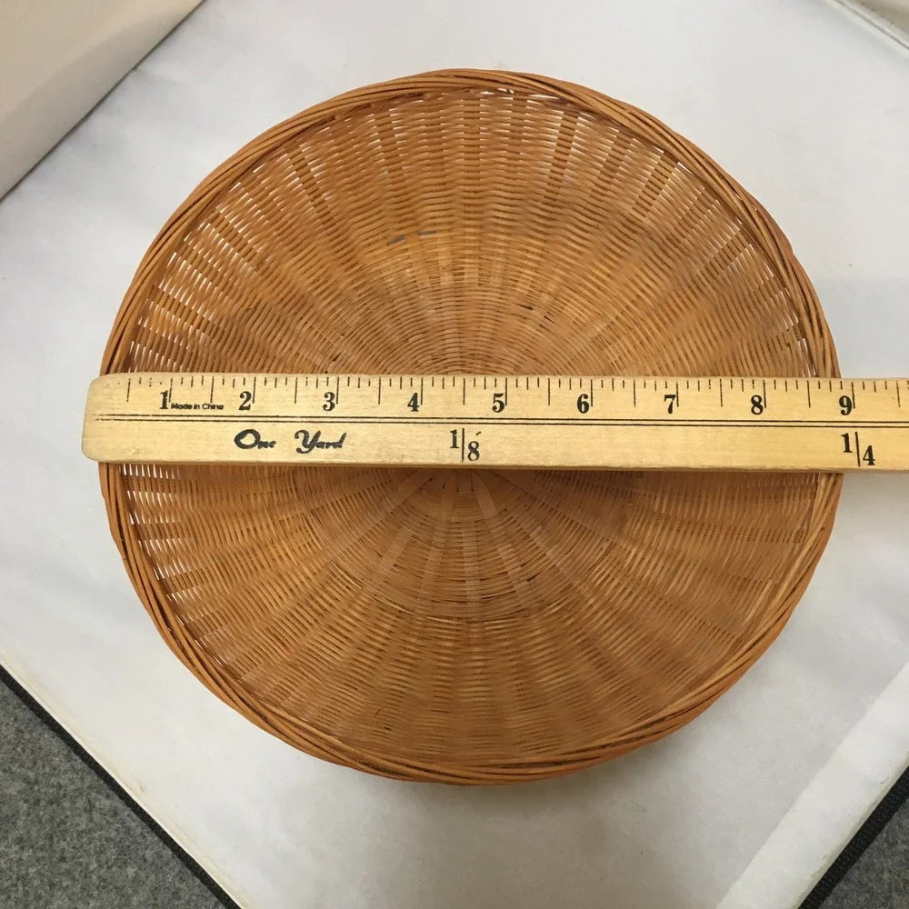 Woven Bamboo Round Basket Unisex Medium Tan Natural Boho Decor Cottagecore